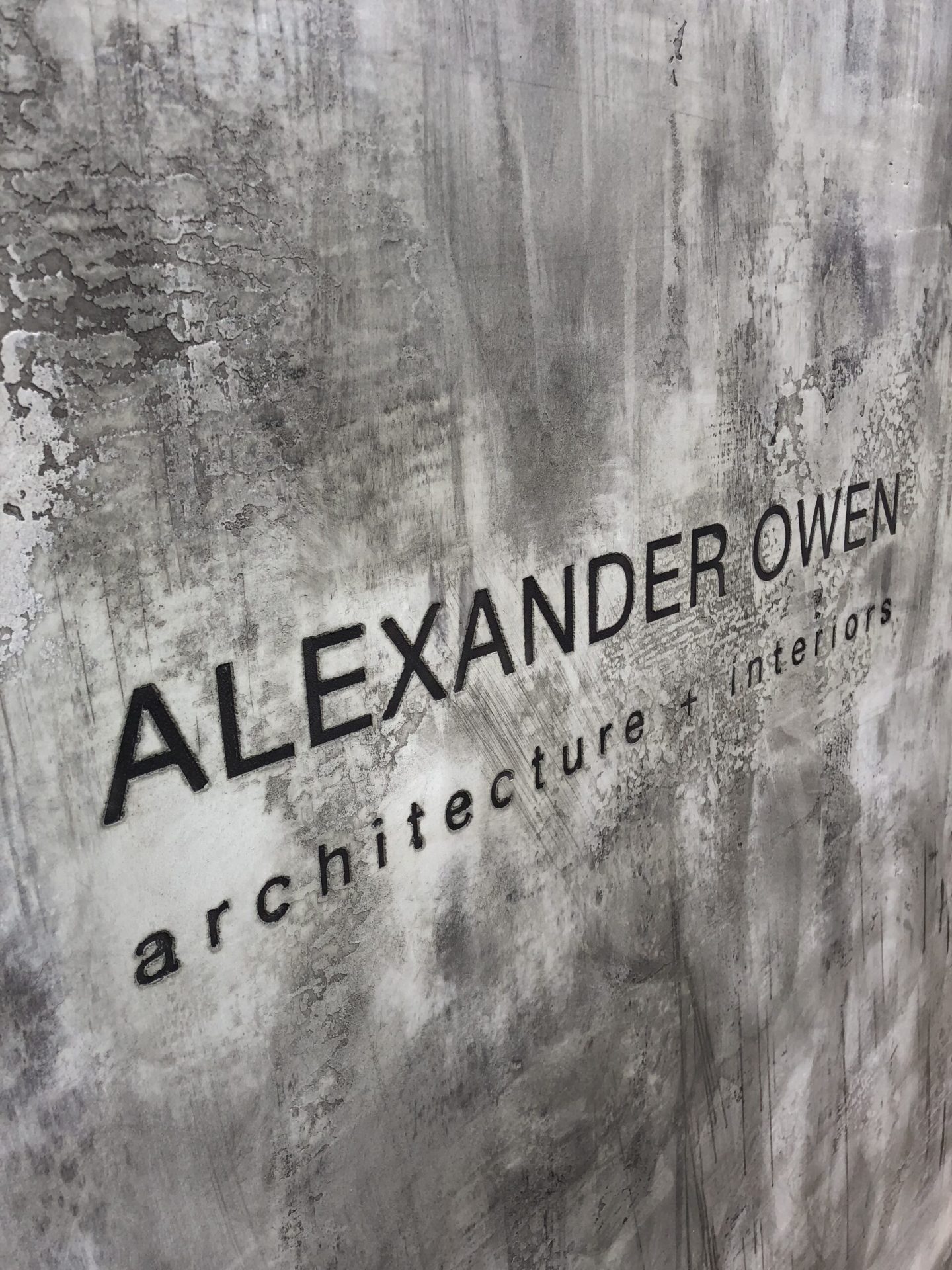 Concrete Venetian plaster, architect signage stencil